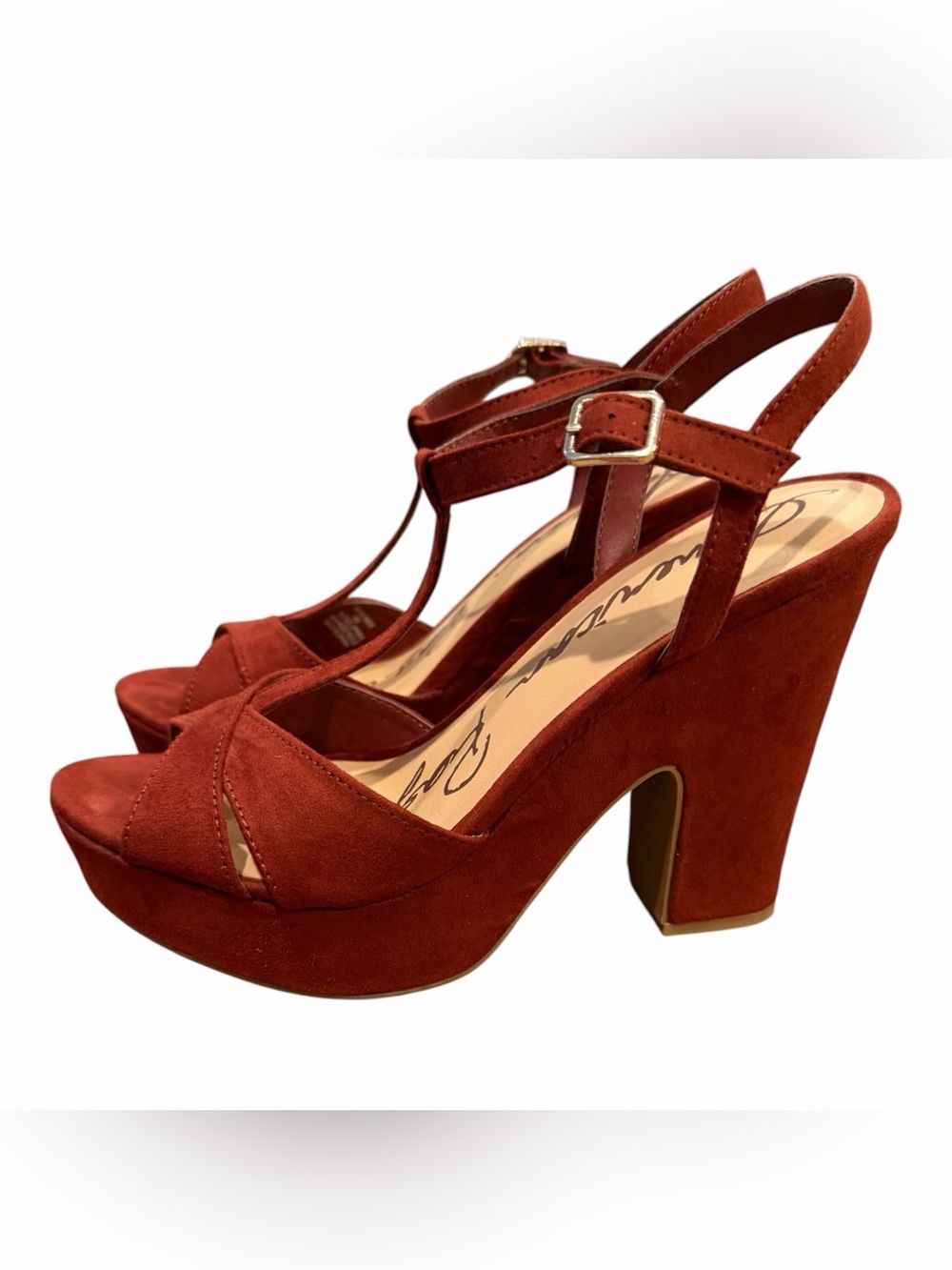 American Rag Rust Suede Platform T-Strap Sandals